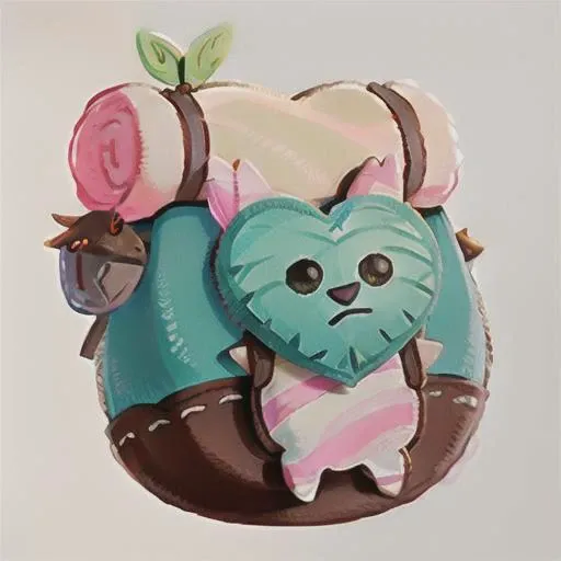 <lora:Korok-v1-a:1> korok, too big backpack, heart shaped leaf face, striped body, pastel style