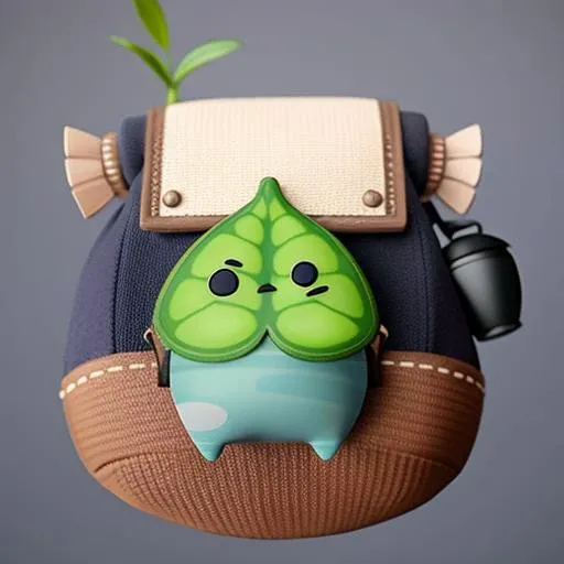 <lora:Korok-v1-a:1> korok, too big backpack, spade shaped leaf face, striped body, cute 3D style