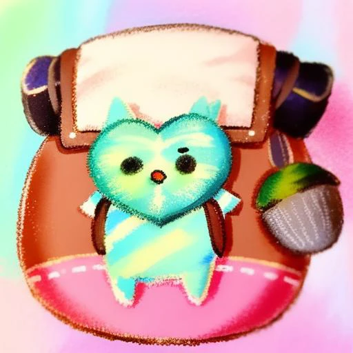 <lora:Korok-v1-a:1> korok, too big backpack, heart shaped leaf face, striped body, pastel style