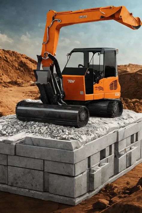 3D Product render style, ((toy excavator:1.15) made of stone:1.1) (inside a gift box:1.25), finely detailed, purism, ue 5, a computer rendering, minimalism, octane render, 4k