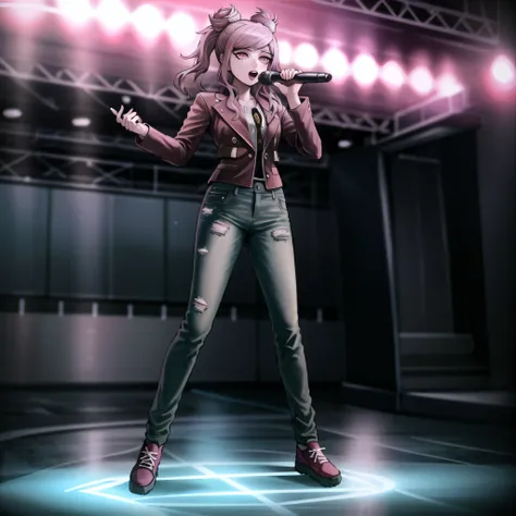 (karaoke bar, gorgeous view)
(full body shot), sfw, (masterpiece), (best quality:1.0), (ultra highres:1.0), detailed eyes, detailed clothing texture, beautiful face, 1girl, solo, Argilla singing, microphone
(red blazer), white-undershirt, high waisted jeans, pink eyes
danganronpa
<lora:danganronpa:0.7> <lora:Argilla_DDS:0.4>