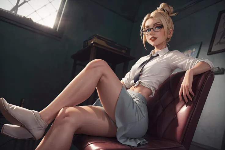 (masterpiece, best quality, highres, picture-perfect, 3D, high resolution:1.2), action shot, (focused:1.3), (Sitting with legs crossed at ankles:1.4), (1girl),  AS-YoungV2, (18 year old), blonde hair, ((with a edgLevitating_hairstyle, top knot)), (((petite figure, fit build, (narrow hips), (skinny legs), thigh gap):1.2)), (thick glasses, Tie-front shirt and midi skirt:1.3), A snowy Russian onion-domed cathedral, backlighting, detailed face, soft lighting, HairDetail, SkinDetail, Style-DoF, <lora:Sexy-Ukrainian:1>  <lora:LowRA:0.6> <lora:microwaistV05:0.325> <lora:breastsizeslideroffset:0.5>  <lora:backlight_last:0.8> <lora:actionshot:1>  <lora:LECO_LessCrotch:0.5>  <lora:edgLevitating:0.8>