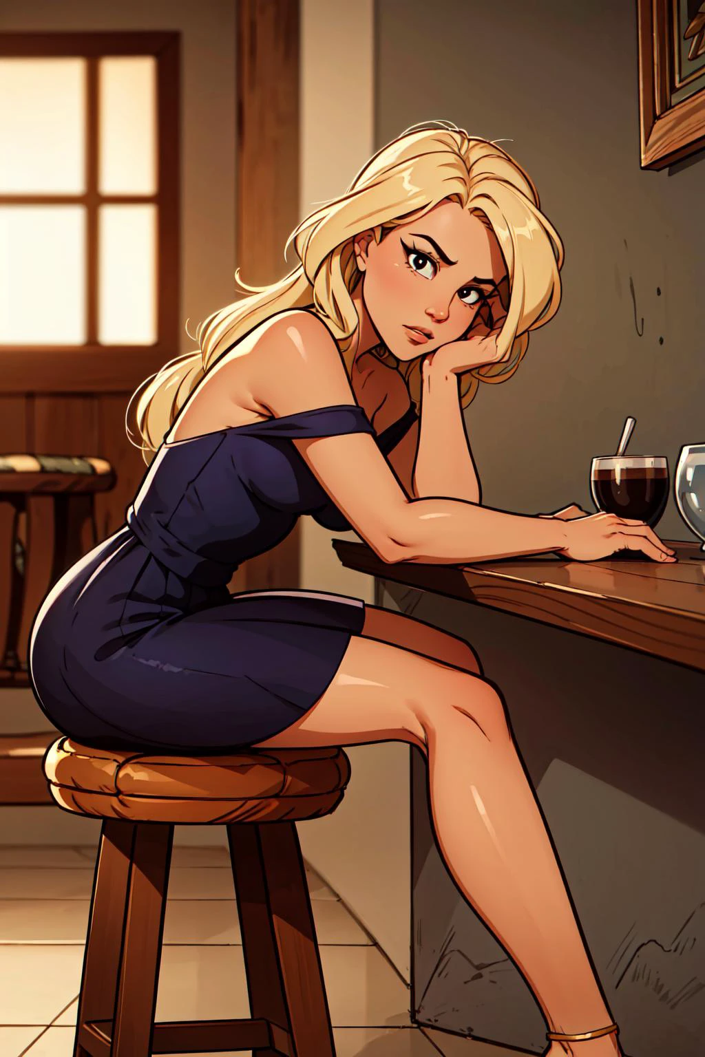 ((very wide shot:1.3)), epiCPhoto, young-woman, sexy, blonde long hair, brown eyes, (tanned skin:1.2), (Off-the-shoulder ball gown with a layered skirt), ((Sitting on a stool, leaning forward with elbows on knees,)), australia, (city, sydney opera house):1.2, masterpiece, best quality, ultra-detailed, dramatic shadows, beautiful detailed face, colorful, god-rays, dramatic-light, intricate-details, cinematic-lighting, breathtaking, 8k, <lora:Sexy-Australian:1>