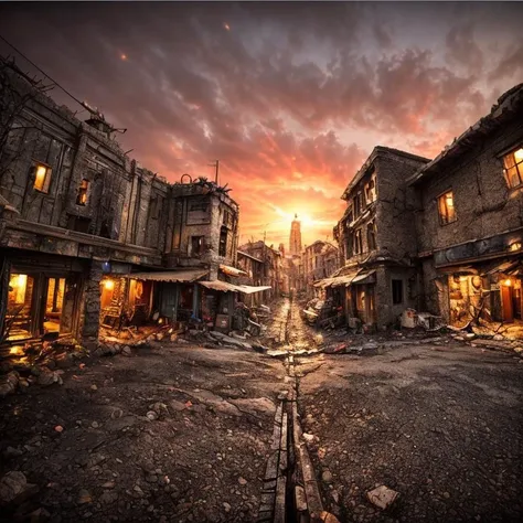 Burning castle, a devastated world, people running, Abandoned cars, Destroyed buildings, 废墟, Thick smoke, Glowing embers, Chaotic landscape, Crumbling infrastructure, Doomsday scenario, Ash-covered streets, A sky full of debris, ablaze with intensity, Crumbling towers, Crumbling statue, Panic, Dark clouds, The sound of sirens in the distance, Broken windows, Collapsed bridges, Twist metal, Isolated survivors, Desolation, be desperate, Post-apocalyptic chaos, eerie silence, Haunting atmosphere, Flashing street lights, Burnt remains, Broken roads, Rickety sidewalks, Remnants of civilization, Abandoned items, Damaged cityscape, scorched earth, Ruins of the past, Flashing shadows, toxic air, An unforgettable echo.
(Best quality, high resolution), Post-apocalyptic art, Dark and surreal, Dystopian world, Dramatic lighting, Vivid and desolate colors, Cinematic scenes, Atmospheric masterpiece.