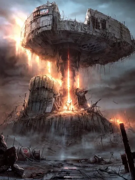 (Pui),(UHD:1.1), (nsfw:1.3), 
(detailed background visible:1.2),
(Photorealistic:1.2),
large cylindrical (nuclear) container on a hill in front of a destroyed city, (luminescent painting), (dim lighting), glowing LED, danger, nuclear hazard symbol, 
 <lora:Wasteland:1> Wasteland, the, and, with, wasteland, background,
(hyper detailed:1.2), 
(Style: subsurface scattering, analog style, realistic, film photography, highres photo, cinematic Lighting, trending on artstation, ((high quality:1.2, masterpiece:1.2)), (8k resolution),)