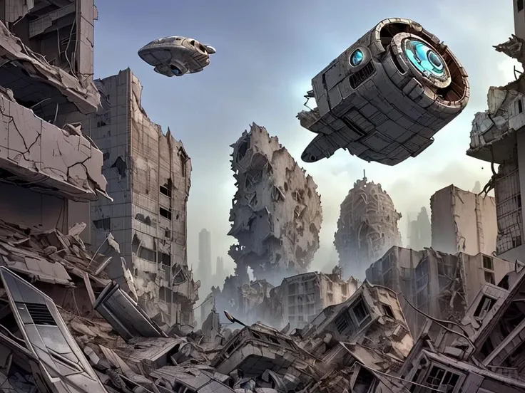 a detailed scaled (small spacecraft hovering over) a modern building in front of a (city in ruins:1.2).
<lora:Wasteland:0.85> Wasteland, the, and, with, wasteland, background