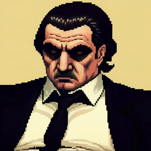 mafia boss portrait, pixel art style,realistic