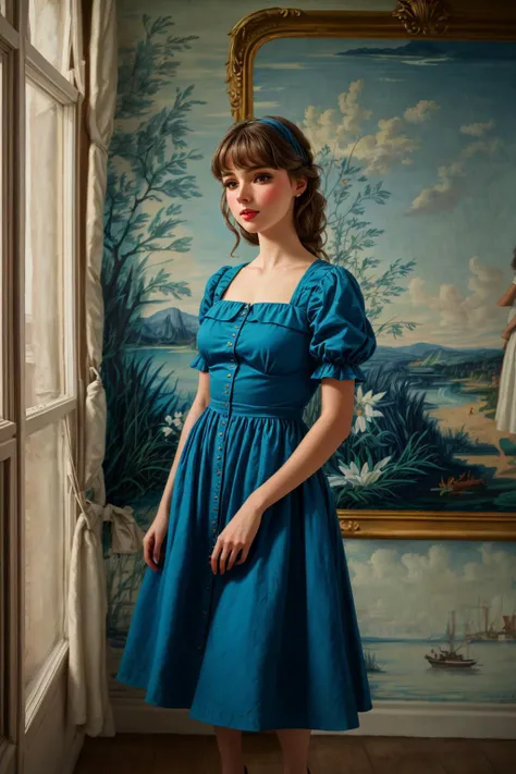 solo,1girl,4K, Masterpiece, highres, absurdres,
edgEV, a woman in a blue dress standing in front of a painting ,wearing edgEV_vintage dress
<lora:edgEuropean_Vintage:0.8>