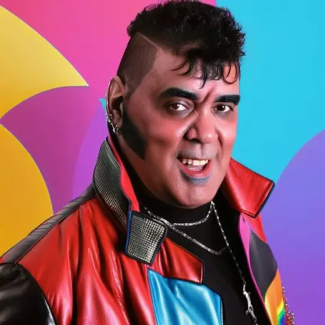 portrait of man (p4nter4:1) with red leather jacket, heavy punk haircut with rainbow color, middle body, 8k <lyco:locon_perfecteyes_v1_from_v1_64_32:0.9> <lora:p4nter4:1>