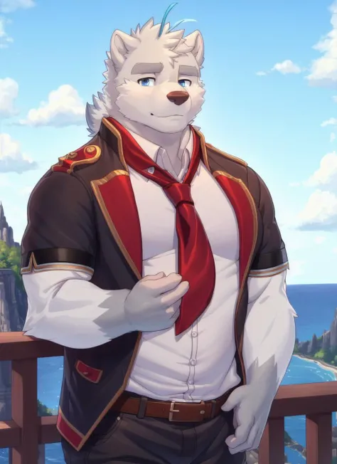 <lora:paul-09:1>, paul, solo, muscular, plump, (soft shading), 4k, hi res, detailed face, detailed eyes, detailed, ((full body)), by zackarry911, by zaush, (by personalami:0.5), shirt, pants, necktie, red necktie, jacket, blue eyes