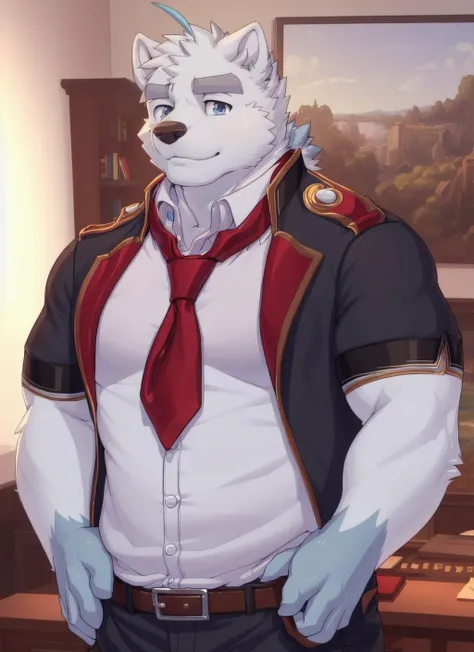 <lora:paul-09:1>, paul, solo, muscular, plump, (soft shading), 4k, hi res, detailed face, detailed eyes, detailed, ((full body)), by zackarry911, by zaush, (by personalami:0.5), shirt, pants, necktie, red necktie, jacket, blue eyes, pose