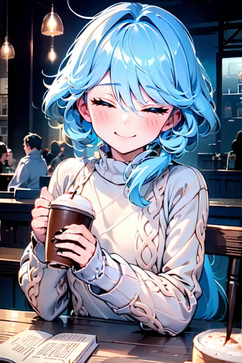 1girl, lady_furina, 
(cozy cotton sweater:1.5),
(coffee bar, cafe, drinking hot coco:1.4),
(content, enjoy, eyes closed, satisfied:1.6)
 <lora:lady_furina-000002:0.9>, wallpaper, masterpiece