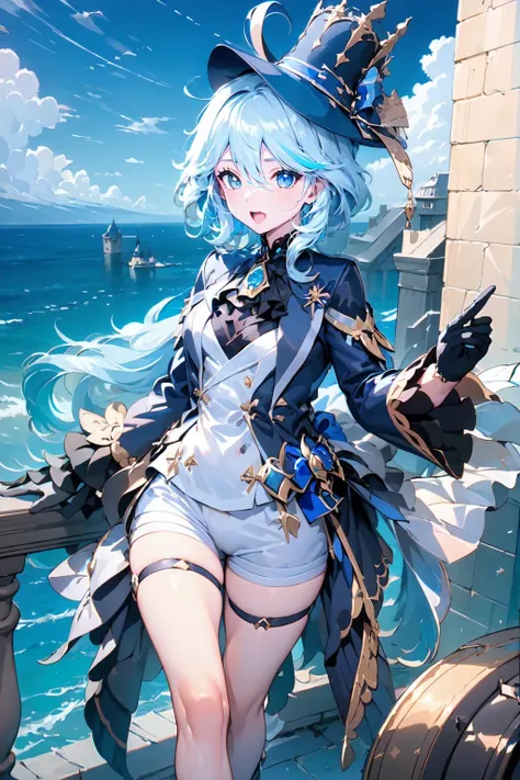 (antecedentes extremamente detalhados) (melhor qualidade), (mais alta qualidade), (obra-prima) , (ultra-detalhado) , Eula Lawrence, peitos enormes, bundas grandes, coxas grandes, Your MILF skin is oily, olhar sedutor, sorriso sedutor, blush, blue skies, cabelo longo, olhos castanhos olhando para o espectador,4k , 8k ,