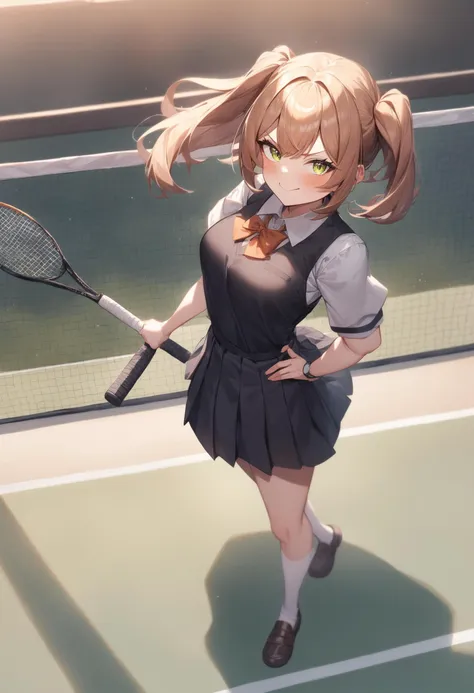 1girl, <lora:sdxl2-flat2-512b:-1>,medium breasts,school uniform,
doyagao, <lora:doyagao_XL_v1:1>
from above, wide shot, looking at viewer, tennis courts,
best quality, very aesthetic, absurdres