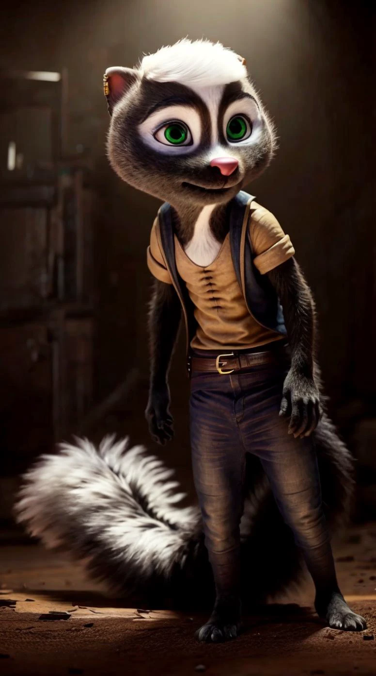 an awarded 3d graphic art, digital art , trending on art station, 1girl <lora:Meg:0.7> meg, skunk ,meg, skunk , flufy tail, skunk tail , green eyes, big eyes, naked ,she make Sit on the ground with your feet stretched out in front of you. Bend your knees and walk your feet inward, allowing your sit bones to touch the ground. Slide your hands forward, resting them on the ground beside your feet, and slowly lower your torso toward the ground, bringing your forehead to rest on the ground or on your knees. cowboy shot Spotlights,(epic scene:1.3),ultradetialed character with perfect face,detailed skin,(ultrasharp:1.3),(masterpiece:1.1),best quality , ultradetailed character,4k perfect quality,cowboy shot<lyco:GoodHands-beta2:1>Magnificent,Imperceptible detail,Intricately designed, impresive, extremally detailed, <lora:add_detail:1> <lora:add_sharpness:0.63> <hypernet:sxzBloom_sxzBloom:0.7> photorealistic