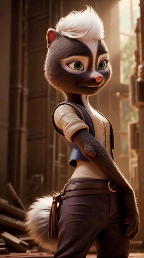 an awarded 3d graphic art, digital art , trending on art station, 1girl <lora:Meg:0.7> meg, skunk ,meg, skunk , flufy tail, skunk tail , green eyes, big eyes, naked ,she make kick in jump cowboy shot Tungsten Lighting,(epic scene:1.3),ultradetialed character with perfect face,detailed skin,(ultrasharp:1.3),(masterpiece:1.1),best quality , ultradetailed character,4k perfect quality,cowboy shot<lyco:GoodHands-beta2:1>Magnificent,Imperceptible detail,Intricately designed, impresive, extremally detailed, <lora:add_detail:1> <lora:add_sharpness:0.63> <hypernet:sxzBloom_sxzBloom:0.7> photorealistic