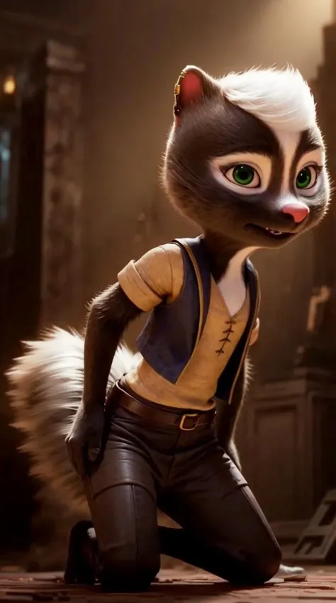an awarded 3d graphic art, digital art , trending on art station, 1girl <lora:Meg:0.7> meg, skunk ,meg, skunk , flufy tail, skunk tail , green eyes, big eyes, wears ((mantle)), shameless ,she make <lora:pose pet play:0.71> pet play, pose pet play, solo, looking at viewer, open mouth character focus, Side Lighting,(epic scene:1.3),ultradetialed character with perfect face,detailed skin,(ultrasharp:1.3),(masterpiece:1.1),best quality , ultradetailed character,4k perfect quality,character focus,<lyco:GoodHands-beta2:1>Magnificent,Imperceptible detail,Intricately designed, impresive, extremally detailed, <lora:add_detail:1> <lora:add_sharpness:0.63> <hypernet:sxzBloom_sxzBloom:0.7> photorealistic