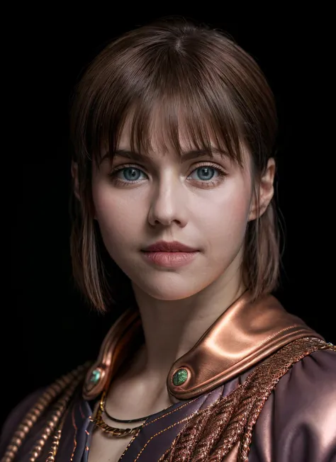 portrait of skswoman, miserable , wearing luxury clothing , with copper Wispy bangs , background wrestling ring epic (photo, studio lighting, hard light, sony a7, 50 mm, matte skin, pores, colors, hyperdetailed, hyperrealistic), <lyco:Alexandra Daddario:1.1>