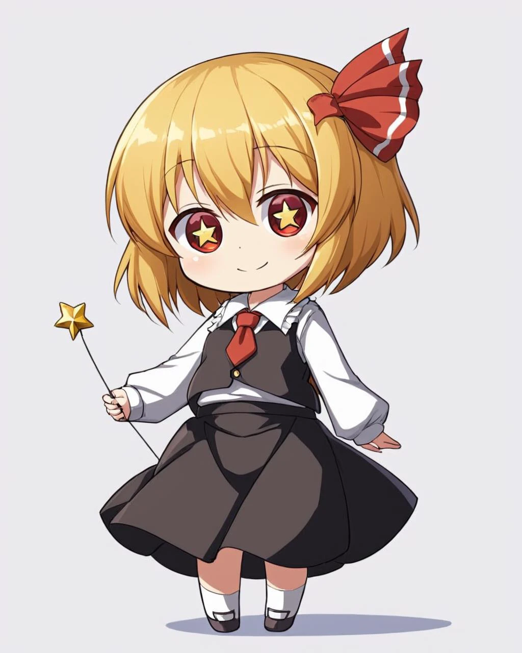 rumia, balloon, 1girl, smile, hair_ribbon, vest, solo, white_background, chibi, shirt, simple_background, ascot, black_skirt, red_necktie
<lora:rumia_image9795_2023-12-11-000007:1>,star-shaped_pupils,symbol-shaped_pupils,. gorgeous,key visual, vibrant, studio anime,award-winning, professional, highly detailed,high budget, cinemascope