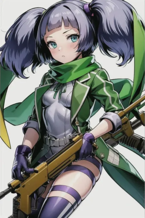 <lora:MetalslugSimon:0.8>, metalslugSimon, 1girl, green jacket, green scarf, rifle, masterpiece, best quality,