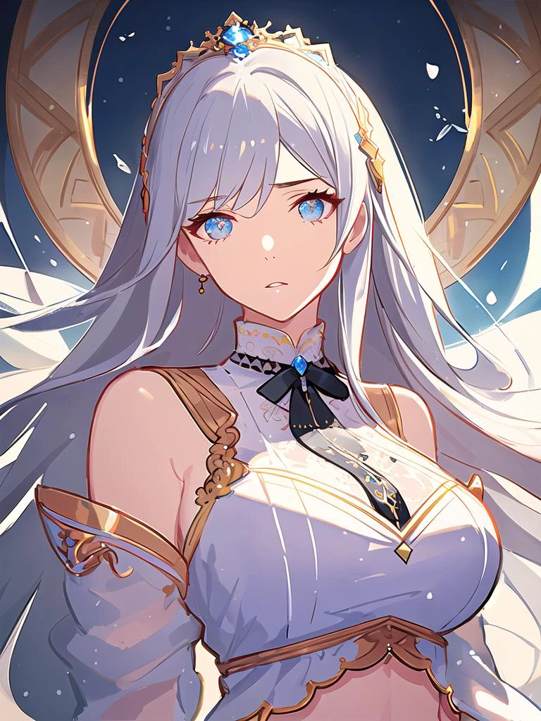 (((masterpiece))),bestquality,illustration,(beautifuldetailedgirl),beautifuldetailedglow,detailedice,beautifuldetailedwater,(beautifuldetailedeyes),expressionless,(floatingpalaces),azurehair,disheveledhair,longbangs,hairsbetweeneyes,(skybluedress),blackribbon,whitebowties,midriff,{{{halfclosedeyes}}},bigforhead,blankstare,flower,largetopsleeves
