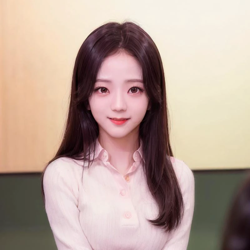 (close-up photo of Jisoo:1.3), a woman wearing a school uniform, standing in a class room, red lips, smiling, upper body, best quality, ultra high res, (photorealistic:1.4), 1 girl, <lora:Jisoo Blackpink:1>