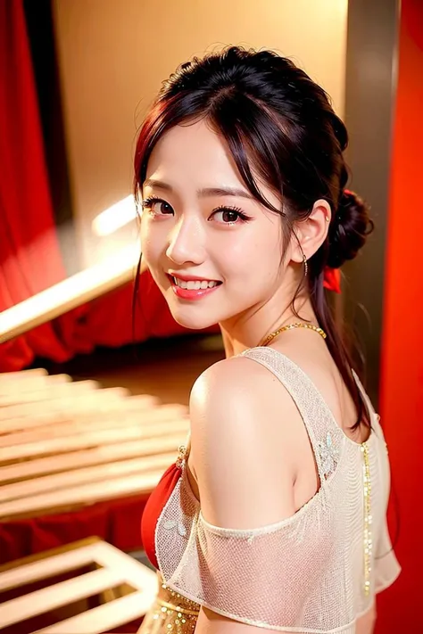 ((red gown)), smile, kpop Idol, <lora:jisooBlackpink_v1:0.5>, , best quality, ultra high res, (photorealistic:1.3), 1girl, large breasts, at a nightclub