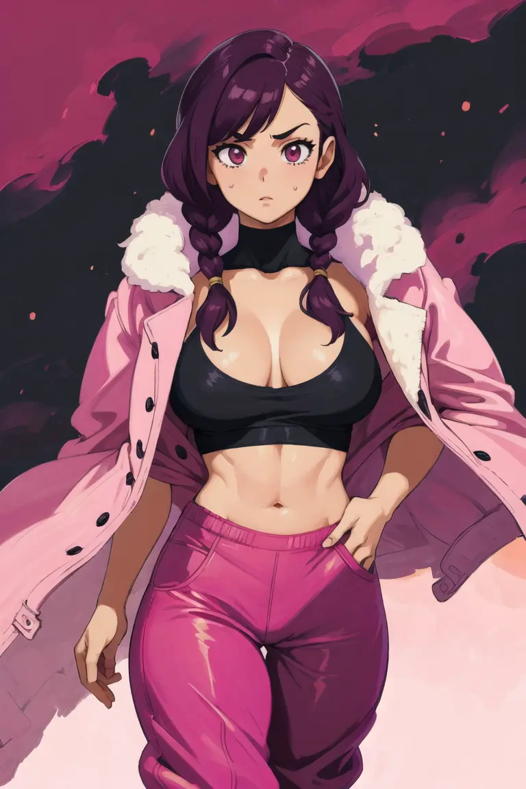 girl, (hotify,digital art,fit,hot body,instagram:1.2),(ancient:1.4), (Dark,Battle Background:1.4),Fat,Oppai,(Waking Up),Medium Hair,Fishtail Braids,(pink Insulated Down Coat,mauve Harem Pants:1.3),Gundam,Thighhighs ,(masterpiece,detailed,highres:1.4) <lora:summer:1.0>