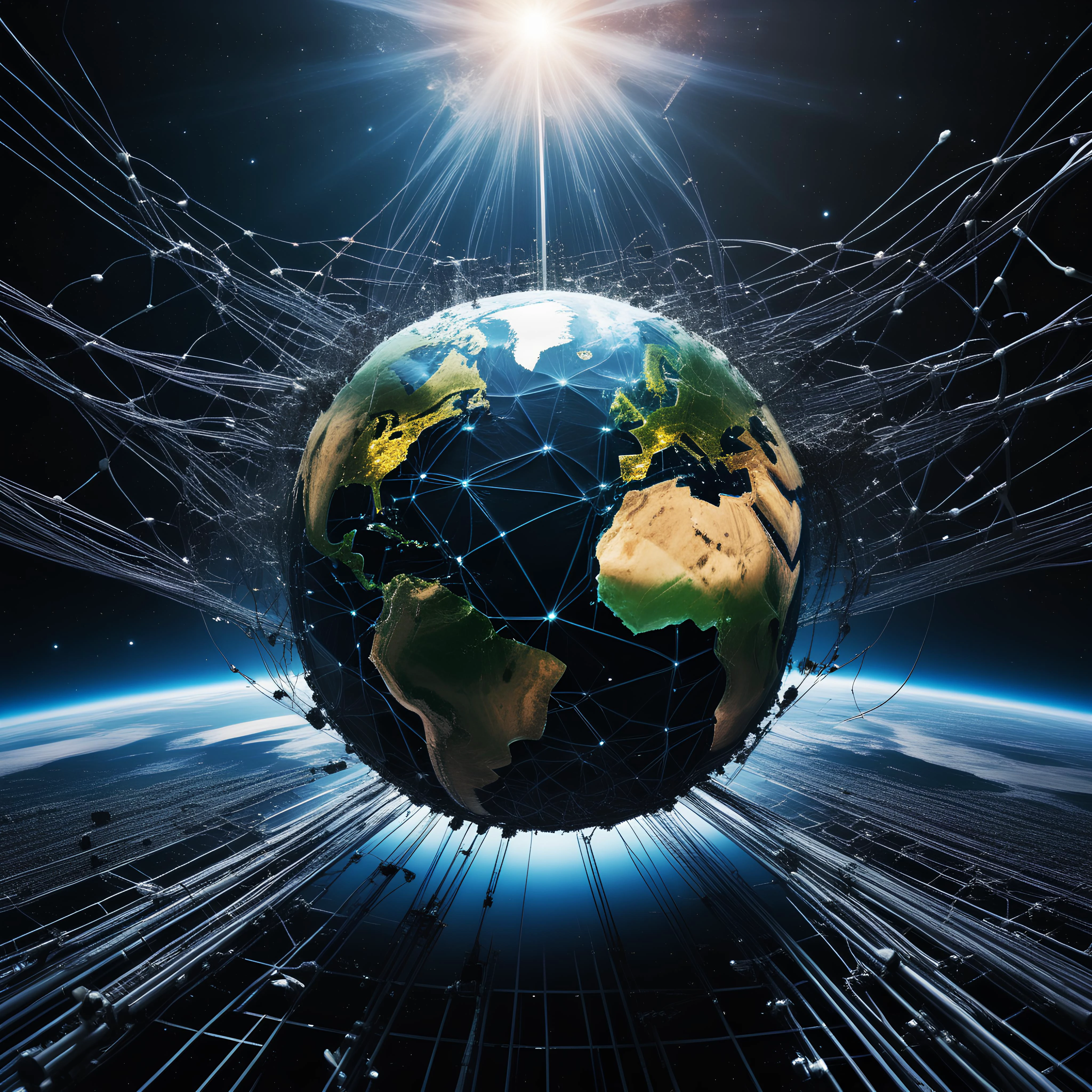 A professional DSLR photograph of a neural network capturing the planet and destroying humans, masterpiece, original, cinematic, dynamic,