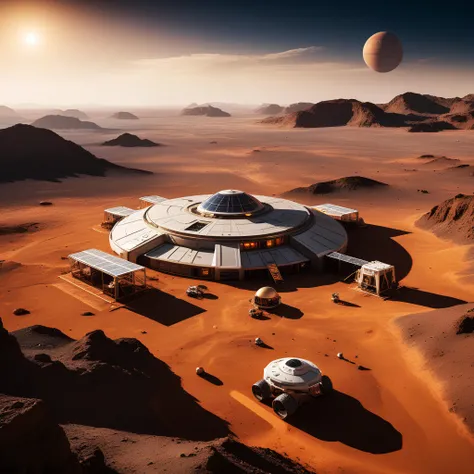 Photo of a martian base, Professional full-length photo shoot, Nikon D850, 16K, high quality, high details, masterpiece. attractive, beautiful, expressive, sensual, high details, colorful, original