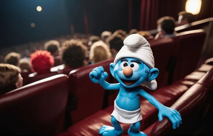 cinematic photo smurf fighting against  muppet, in theater, angle view from above 
knocking head, 
 . 35mm photograph, film, bokeh, professional, 4k, highly detailed