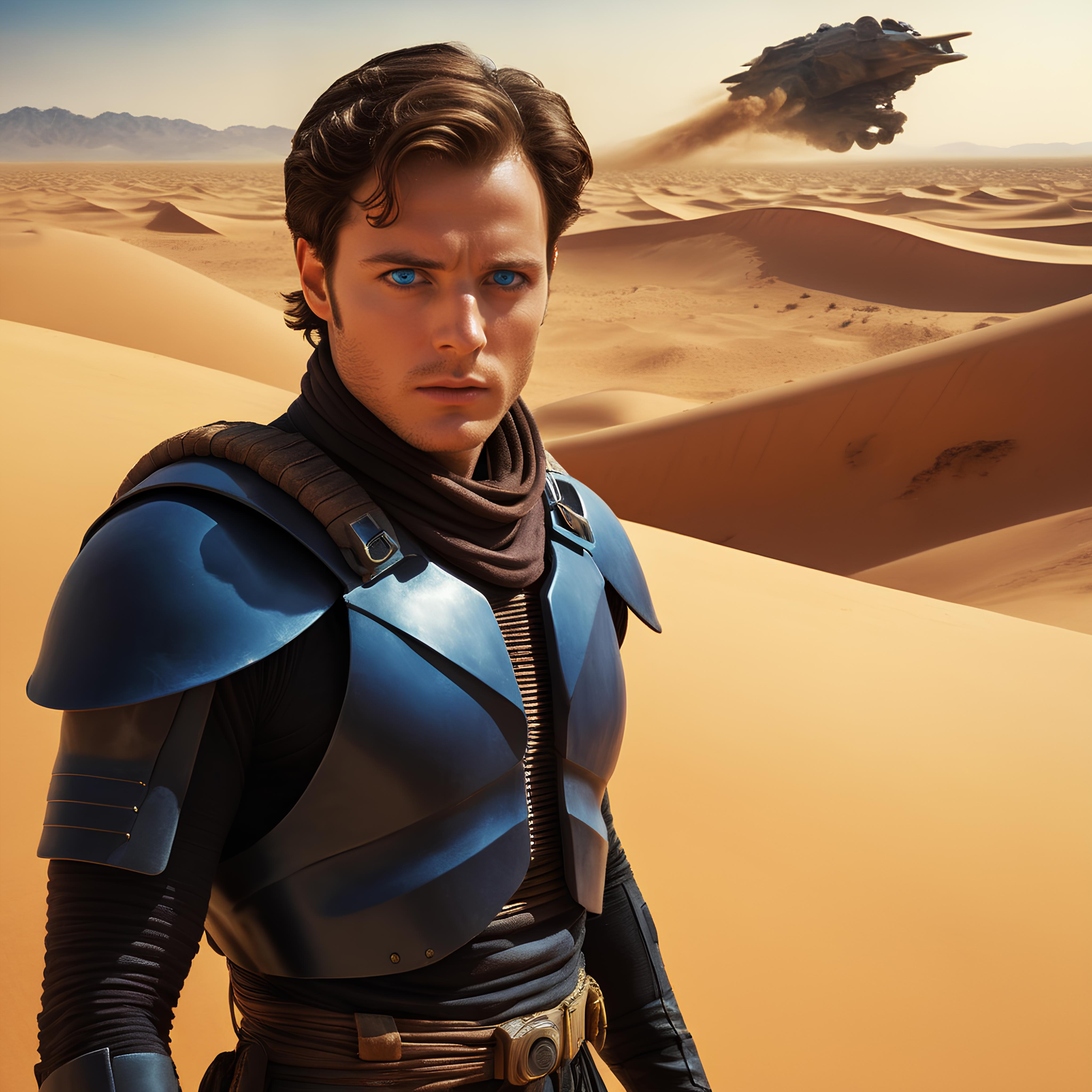 Arafed man in a blue outfit standing in the desert - SeaArt AI