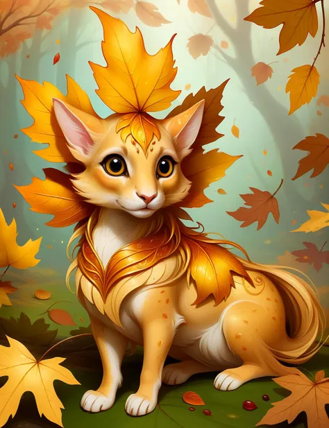 delicate autumn leaf magical creature, concept art, fantasy, magical <lora:CuteCombine1:1>VCuteStyle,