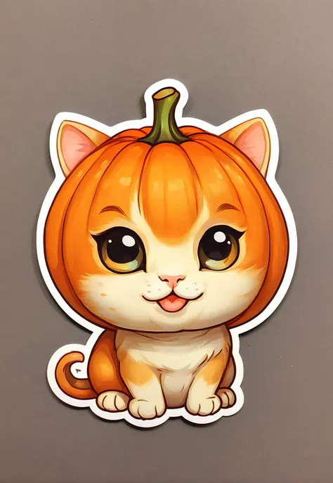 <lora:CuteCombine1:1> VCuteStyle,  adorable single pumpkin cat sticker, kawaii,  high quality, simple background,