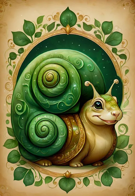 <lora:CuteCombine1:1> VCuteStyle, highly detailed portrait of a magical snail bear, concept art, illustration, parchment paper, decorative ornate dark green|brown symmetrical shell, fairytale creature