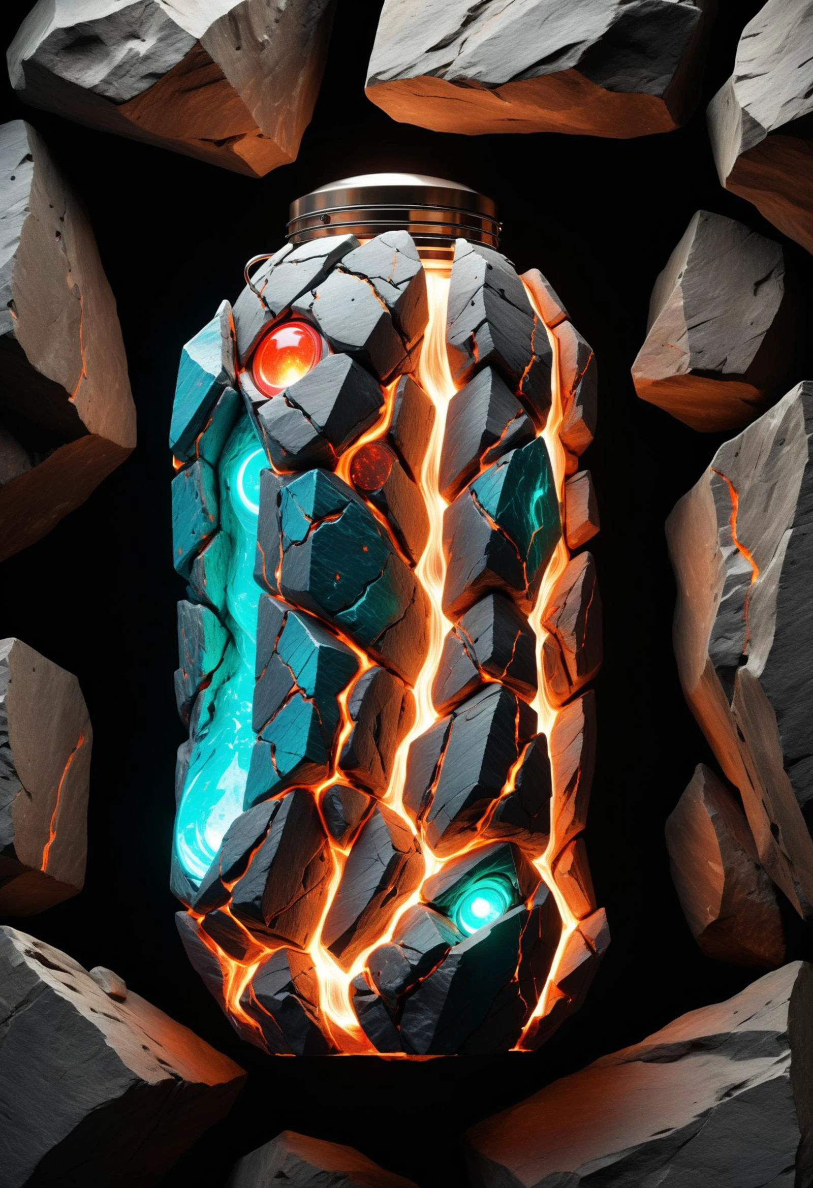 DonM34r7h3l3XL, temporal paradox investigation unit, schist stone, bioluminescent organisms,gas lanterns, wall washers (exterior), <lora:DonM34r7h3l3XL:1>