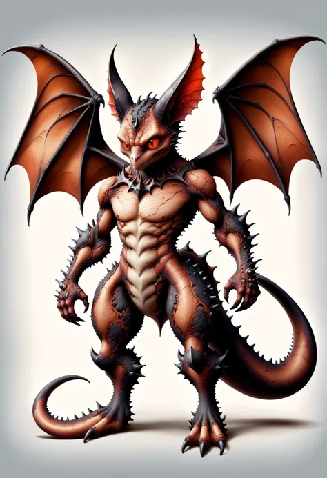 DonM34r7h3l3XL, average nocturnal augmented otherworldly symmetrical being, legless multipedal, scaled appendages, spiked-tailed, leathery skin, floppy ears, bat wings,, <lora:DonM34r7h3l3XL:1>