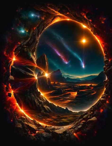 DonM34r7h3l3, mythical landscapes casement window,solar flare,astronomical phenomenon, <lora:DonM34r7h3l3:1>