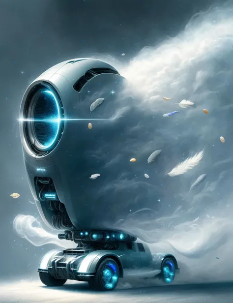 DonM41r3l3 wind, air, scifi mining vehicle, running board lights, nickel, curved, iridescent sparkle, , <lora:DonM41r3l3:0.9>