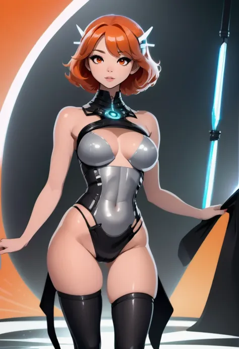1girl, woman, queen, glowing gray hair with red-orange highlights, swept bangs, (full body:0), [:creative costume design:0.2], bombshell hair, auburn hair, U-cut,drill hair, toned body, athletic build, narrow waist, wide hips, medium breasts, japanese<lora:EnvyBeautyXL05:1>
