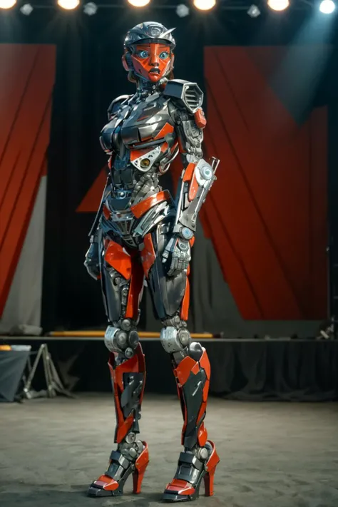 8k,highres,absurdres,masterpiece,best quality,original,extremely detailed CG,extremely detailed wallpaper,perfect lighting,<lyco:GoodHands-beta2:1>,
1girl,solo,blurry_background,looking_at_viewer,standing on the stage,
<lora:HR2017(3):0.7>,transformers \(live action\),humanoid robot,autobot,hot rod \(transformers\),robot joints,hotrod(2017),robotic face,