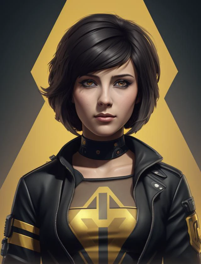 Indie game art,(closeup, a woman, shorthair, gold and black, cyberpunk <lora:Nata Varley:0.7>), (Vector Art, Borderlands style, Arcane style, Cartoon style), Line art, Disctinct features, Hand drawn, Technical illustration, Graphic design, Vector graphics, High contrast, Precision artwork, Linear compositions, Scalable artwork, Digital art, cinematic sensual, Sharp focus, humorous illustration, big depth of field, Masterpiece, trending on artstation, Vivid colors, trending on ArtStation, trending on CGSociety, Intricate, Low Detail, dramatic