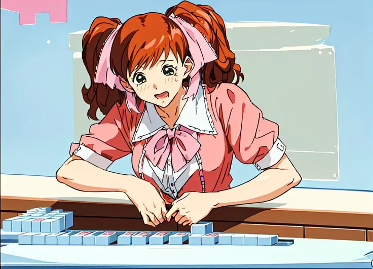 <lora:asahina_v1:0.8>,asahina,masterpiece,best quality,super fine illustration,play mahjong,flustered,
