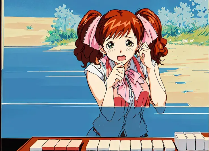 <lora:asahina_v1:0.8>,asahina,masterpiece,best quality,super fine illustration,play mahjong,flustered,