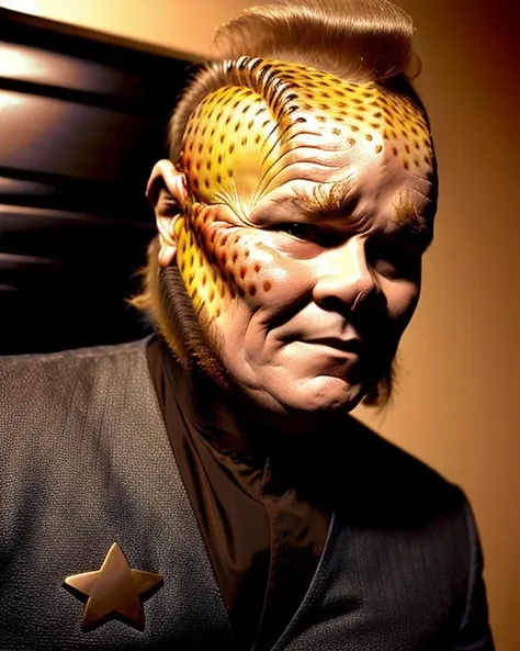 wide shot, photograph, full length, <lora:talaxian_lora:0.7>, talaxian, neelix, male, worried expression, (spots on skin:1.2), (spots on hands:1.2), brushed mohawk hair, long tufted eyebrows, muttonchops sideburns, skull ridges, wearing black suit, in a haunted house, scary, horror, night time, dark academia, halloween, hiding from monsters, cinematic, highly detailed, detailed face, detailed eyes, ethan phillips, 8k