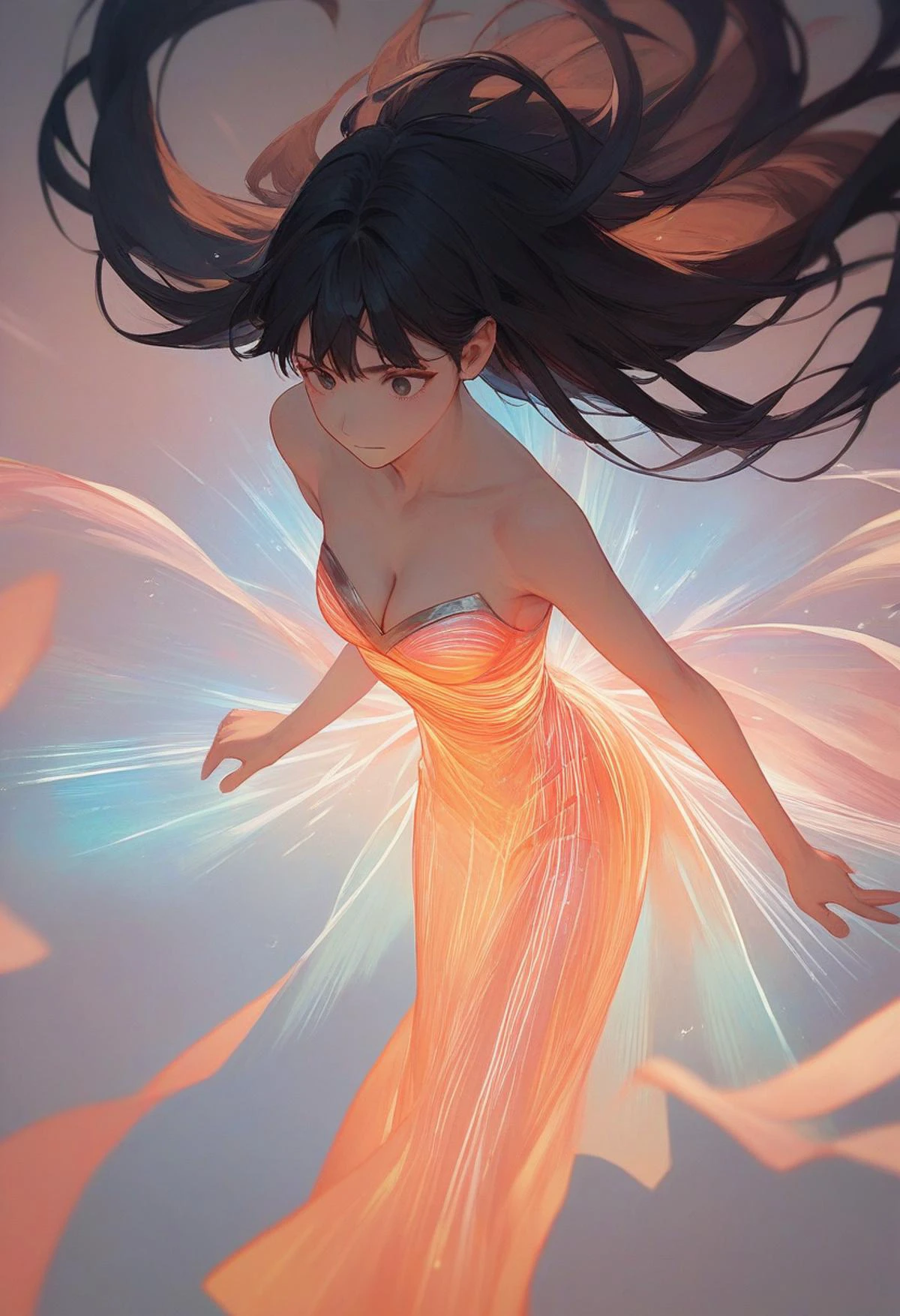 score_9, score_8_up, score_7_up, score_6_up, source_anime, <lora:laser_light_clothes_v0.5-pony:1>
1girl, black hair, long hair,
laser light dress, clothing cutout, cleavage,
floating hair,