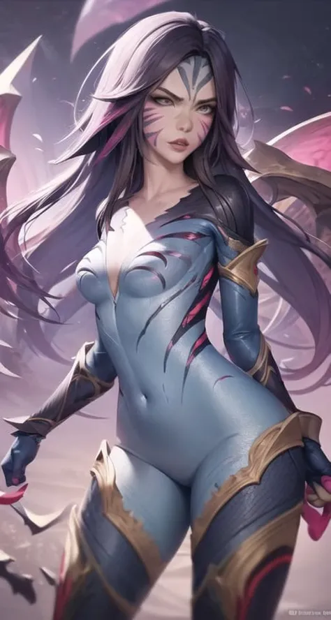 (Photorealism: 1.2)

Create an image of a female Power Ranger character named "Violet Fox," who is a seductive and evil warrior. She has a curvaceous and perfect body, exuding a powerful and seductive presence. The character wears a Power Ranger costume with a predominantly purple color scheme, reminiscent of the powerful shapeshifter costume design. Her costume should feature intricate details and fabric textures similar to the classic Power Ranger costume.

The character is surrounded by a radiant purple aura that emphasizes her wicked power and seductive nature. The aura should be mystical and captivating, enhancing her villainous charm. The background should be dynamic and energetic, reflecting the character's intense and enigmatic personality.

Focus on capturing the contrast between her alluring beauty and her dark, evil nature in the image. Make sure that every detail, from the costume design to the expression on her face, conveys the essence of Violet Fox as a formidable and captivating antagonist.

Her hair is black and attractive.

She defeated the Power Rangers.

((Make the Power Ranger costume accurate.))