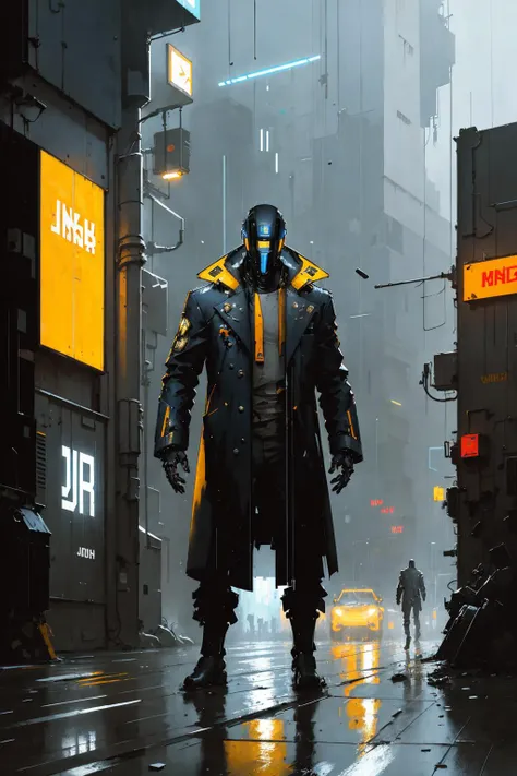 1robot, bulky mechanical body, raining, coat, neon light,
(by Andre Kohn John Berkey) cyberpunk
<lora:add_detail:-1>