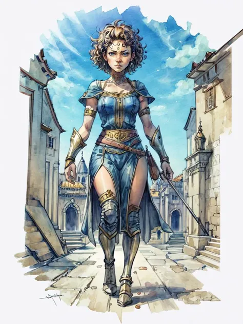 1woman, warrior, , curly hair, medieval, <lora:add_detail:1> <lora:epi_noiseoffset2:1>, <lora:watercolorV1:1>