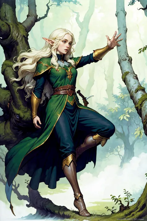 1 woman, elf in the lord of the ring, forest, dynamic pose,
( by alan lee) high contrast negative space
(best quality, masterpiece),